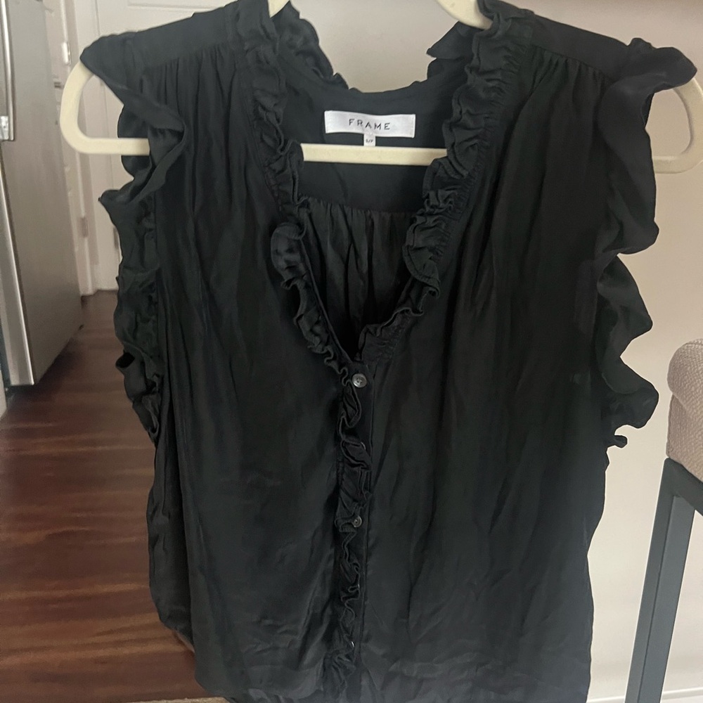 Frame Denim Women's Elegant Black Ruffle Blouse